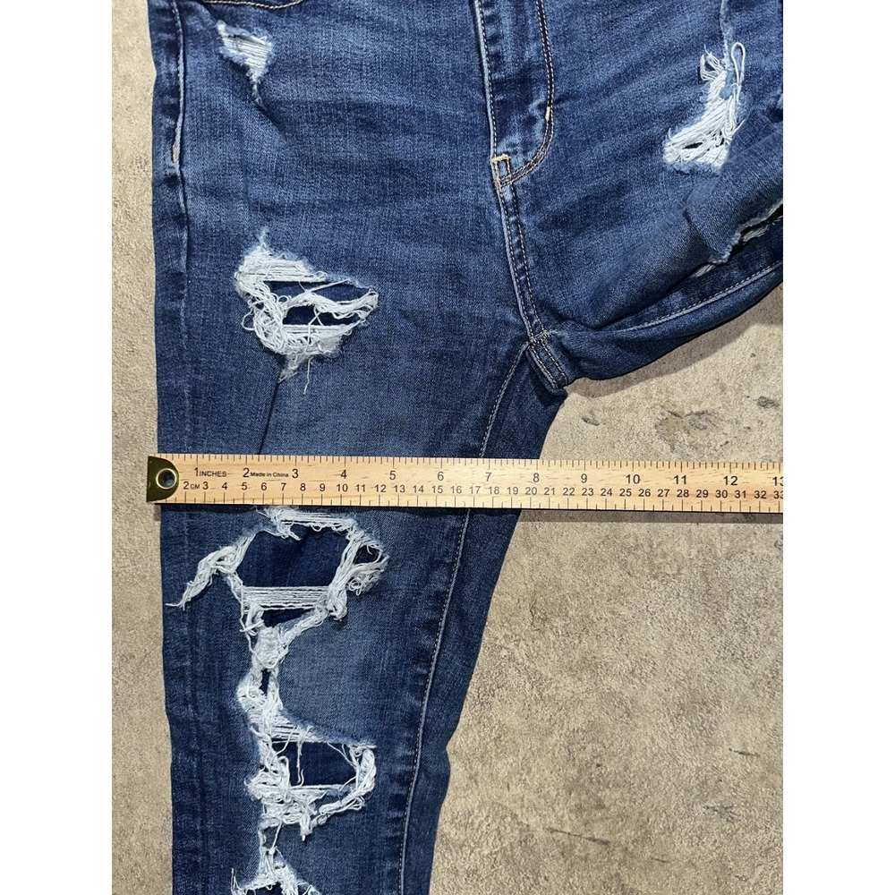 American Eagle Womens Size 0 Low Rise Stretch Distressed Denim‎ Jeggings Blue - Picture 7 of 11
